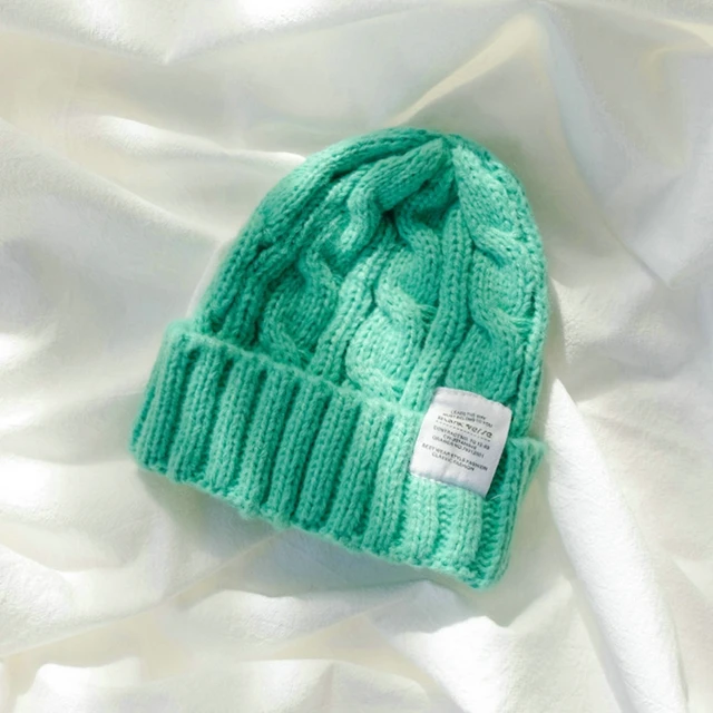 Winter Knitted Hat For Women Solid Color Warm Knitted Beanies Hat Fashion Coarse Woolen Knitted Hat Outdoor Warm Crochet Bonnets