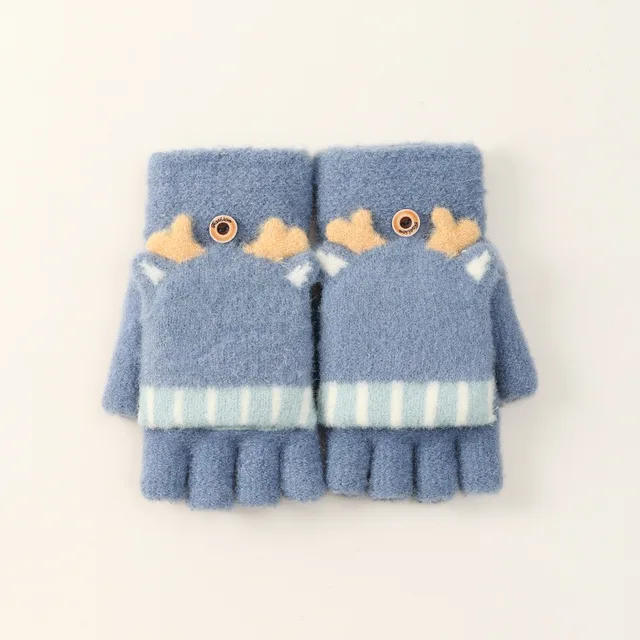 Cute Xmas Elk Half Finger Gloves Girls Winter Warm Thick Knitted Wool Gloves Flip Fingerless Exposed Finger Mittens Glove Women