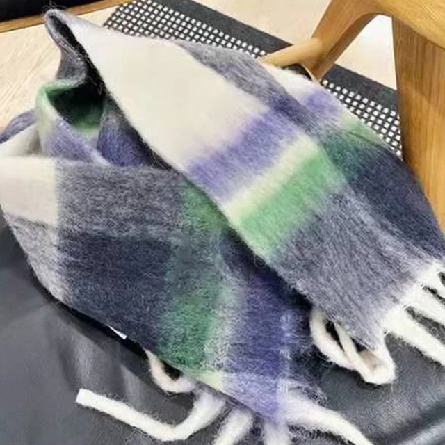 2023 Autumn Winter Fringe Panelled Plaid Scarf For Women Fashion Warm Coldproof Cashmere Scarves High Street Casual Female Shawl