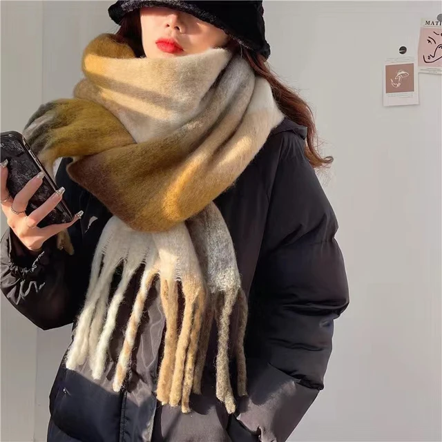 2023 Winter Cashmere Thick Plaid Scarf Women Men Luxury Long Soft Warm Neck Thick Solid Color Shawls Autumn Outdoor Gifts