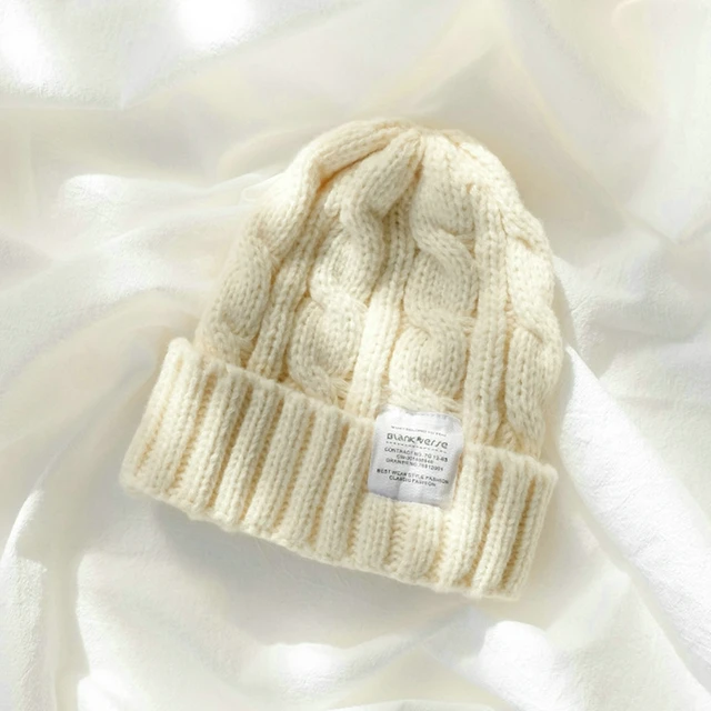 Winter Knitted Hat For Women Solid Color Warm Knitted Beanies Hat Fashion Coarse Woolen Knitted Hat Outdoor Warm Crochet Bonnets