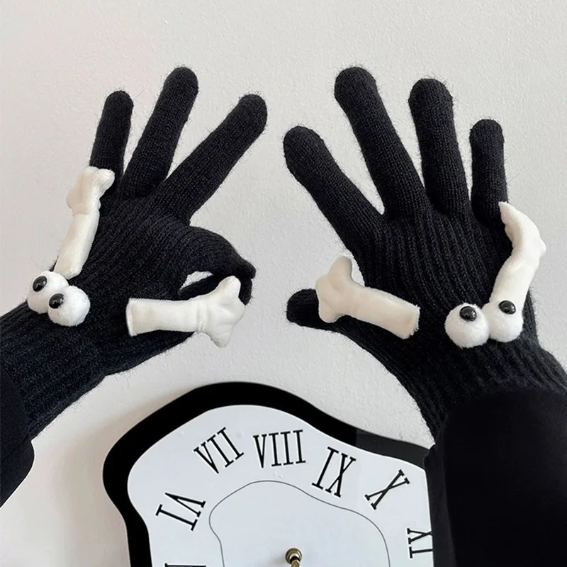 Winter Knitted Warm Gloves Women Creative Couple Magnetic Hands Gloves Cute Hand in Hand Thick Full Finger Touchscreen Mittens