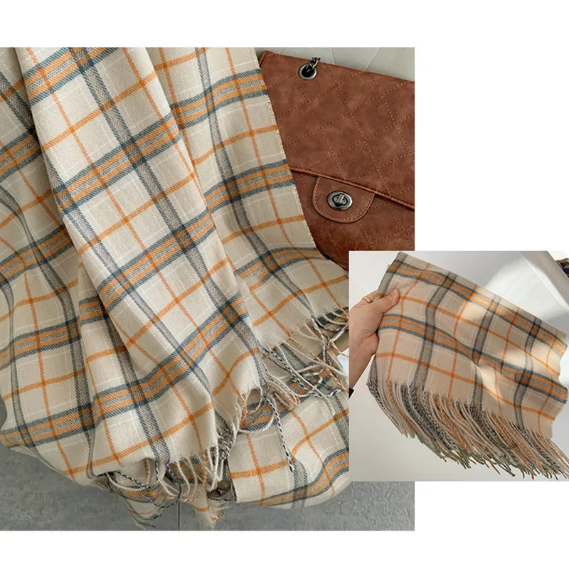 Korean Autumn Thick Plaid Scarf Women Men Fashion Long Warm Neck Cashmere Shawls Winter Tassel Neckerchief Outdoor Gifts
