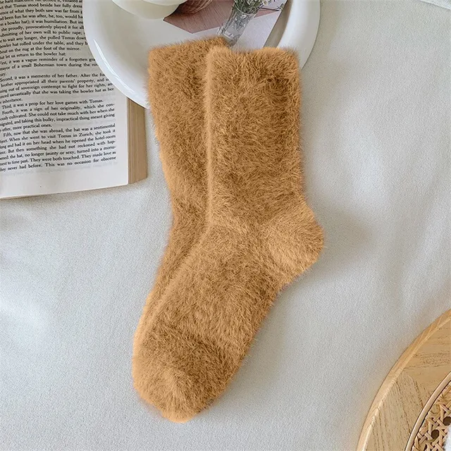 Women Solid Cozy Mink Velvet Socks Autumn Winter Hosiery Thicken Warm Pure Color Sleep Bed Floor Home Fluffy Sock Harajuku