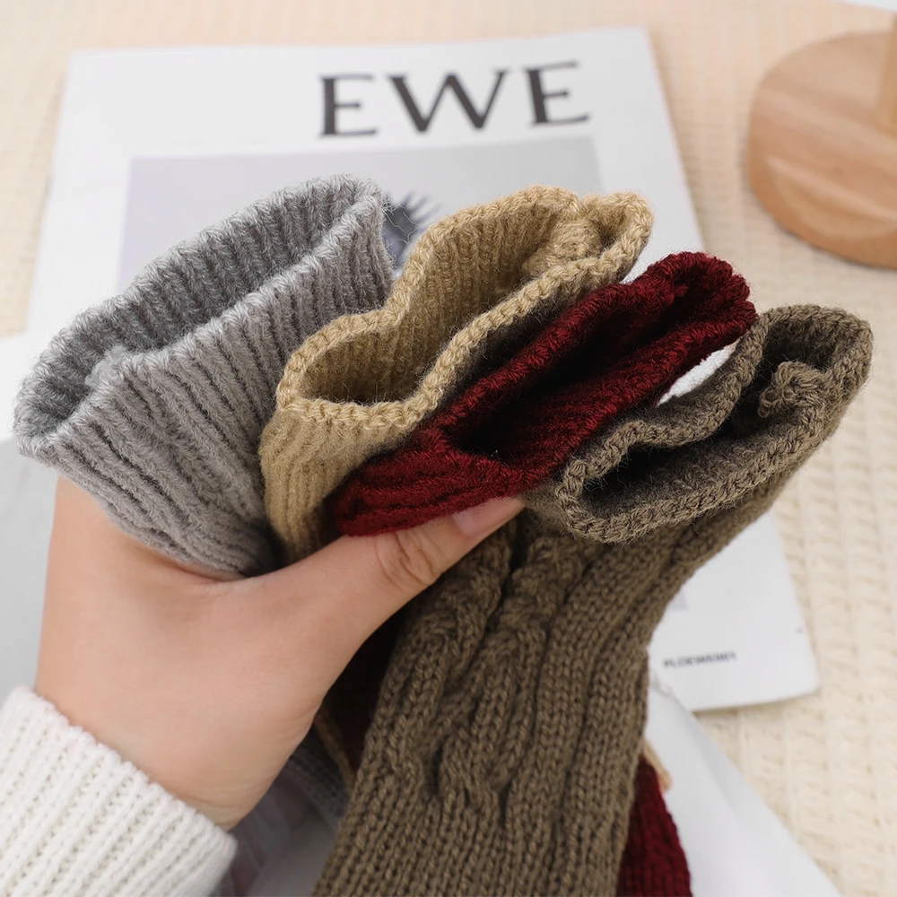 Knitted Fingerless Winter Gloves Soft Warm Woolen Arm Flexible Hand Gloves Wrist Warmer for Women Crochet Twist Pattern Mittens