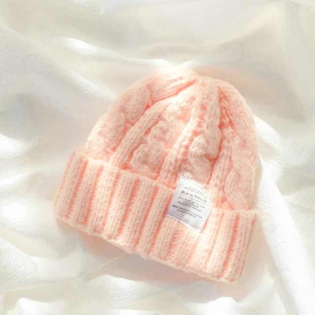 Winter Knitted Hat For Women Solid Color Warm Knitted Beanies Hat Fashion Coarse Woolen Knitted Hat Outdoor Warm Crochet Bonnets