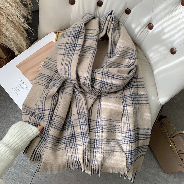Korean Autumn Thick Plaid Scarf Women Men Fashion Long Warm Neck Cashmere Shawls Winter Tassel Neckerchief Outdoor Gifts
