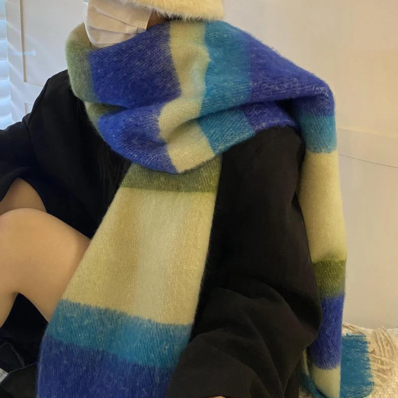 2023 Winter Cashmere Thick Plaid Scarf Women Men Luxury Long Soft Warm Neck Thick Solid Color Shawls Autumn Outdoor Gifts