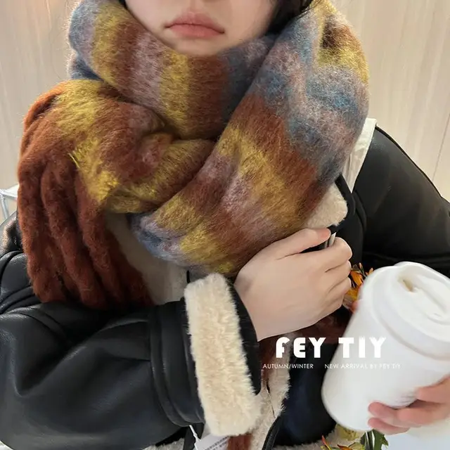 2023 Winter Cashmere Thick Plaid Scarf Women Men Luxury Long Soft Warm Neck Thick Solid Color Shawls Autumn Outdoor Gifts