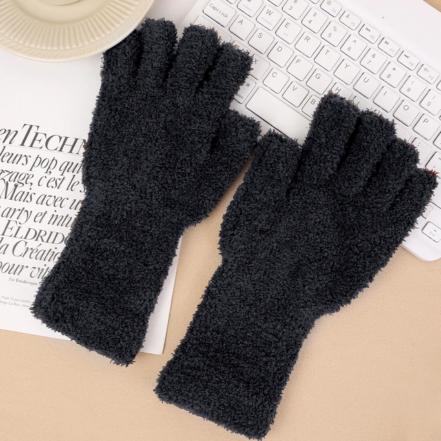 Women winter plush Gloves Solid Soft Thicken Coral Fleece Long arm Touchscreen Fingerless Glove Warm Half Finger Writing Mittens
