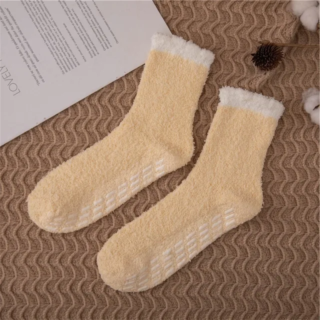1 Pair Women's Fuzzy Socks with Non-Slip Grips Super Soft Woman Man Cold Protection Winter Warm Cozy Plush Slipper Socks