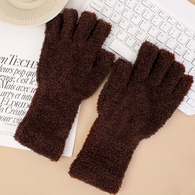 Women winter plush Gloves Solid Soft Thicken Coral Fleece Long arm Touchscreen Fingerless Glove Warm Half Finger Writing Mittens