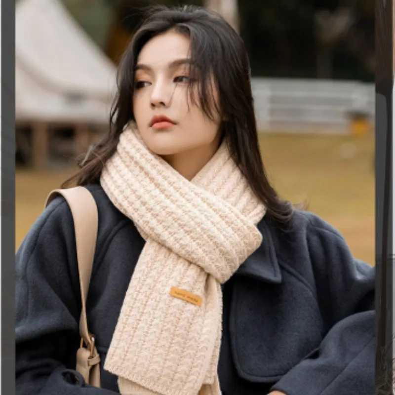 New Solid Knitted Thermal Windproof Scarf Women Men Girl Couple 2023 Winter Thick Warm Vintage Female Shawl Fashion Scarves