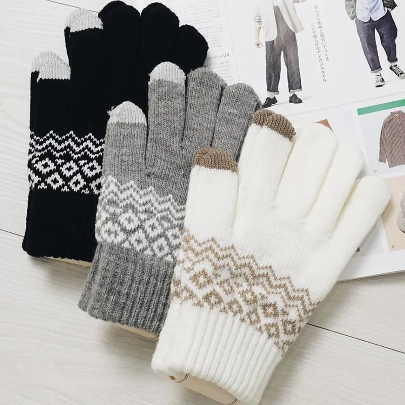Woolen Crochet Knitted Winter Gloves for Women Men TouchScreen Warm Stretch Mittens Full Finger Thicken Guantes Driving Luvas