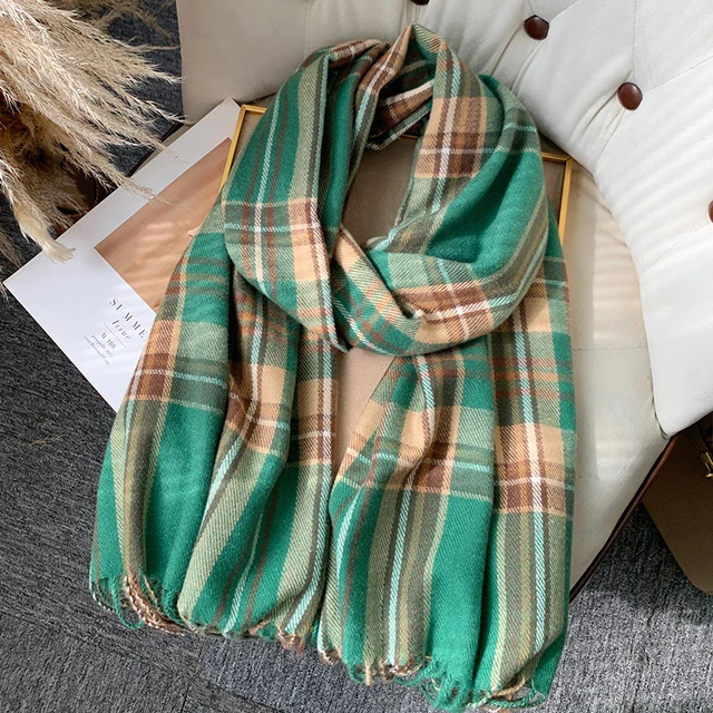 Korean Autumn Thick Plaid Scarf Women Men Fashion Long Warm Neck Cashmere Shawls Winter Tassel Neckerchief Outdoor Gifts