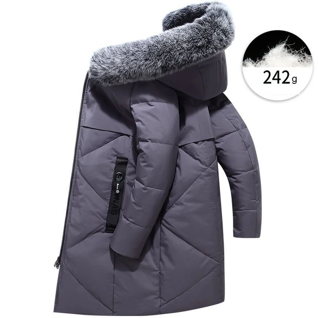 Winter New Down Jackets Thickened Mid-length Men's Down Jacket Korean Version Slim-fit Couple Warm Down Jacket Fox Fur Collar