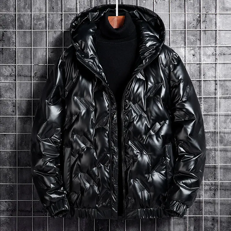 Men's Bright Down Jacket Men's Short White Eiderdown Coat With Hat Trend Winter Coat With Casual Down Jacket