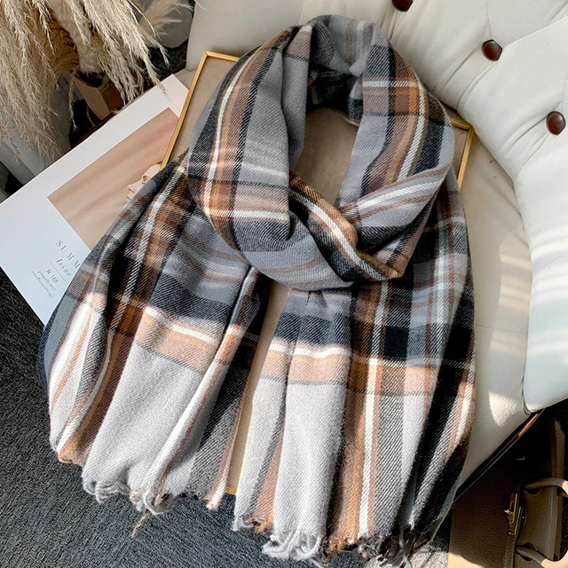 Korean Autumn Thick Plaid Scarf Women Men Fashion Long Warm Neck Cashmere Shawls Winter Tassel Neckerchief Outdoor Gifts