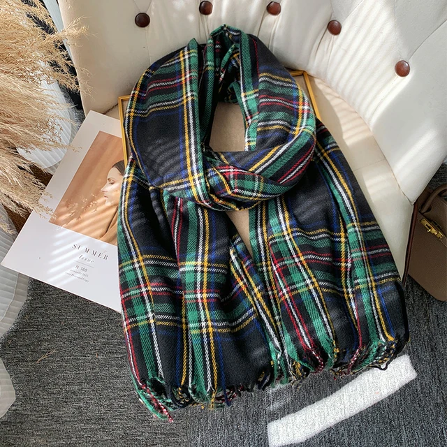 Korean Autumn Thick Plaid Scarf Women Men Fashion Long Warm Neck Cashmere Shawls Winter Tassel Neckerchief Outdoor Gifts
