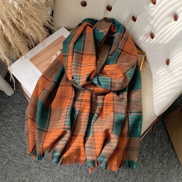 Korean Autumn Thick Plaid Scarf Women Men Fashion Long Warm Neck Cashmere Shawls Winter Tassel Neckerchief Outdoor Gifts