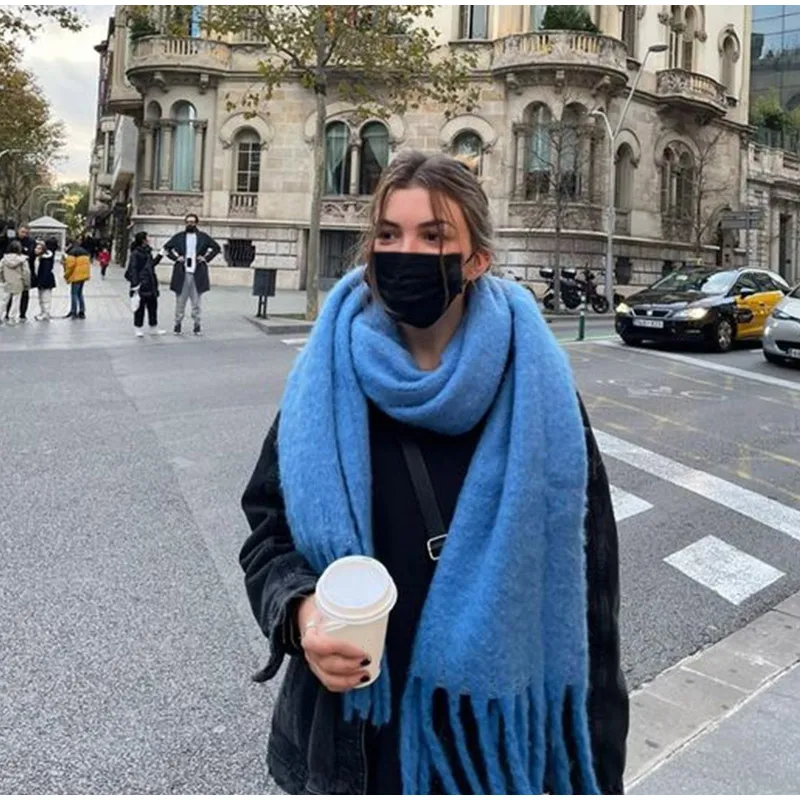 Winter Warm Solid Colors Scarf Women Men 2023 Cashmere Fashion Rainbow Thickened Long Tassel Shawl Autumn Outdoor Gifts