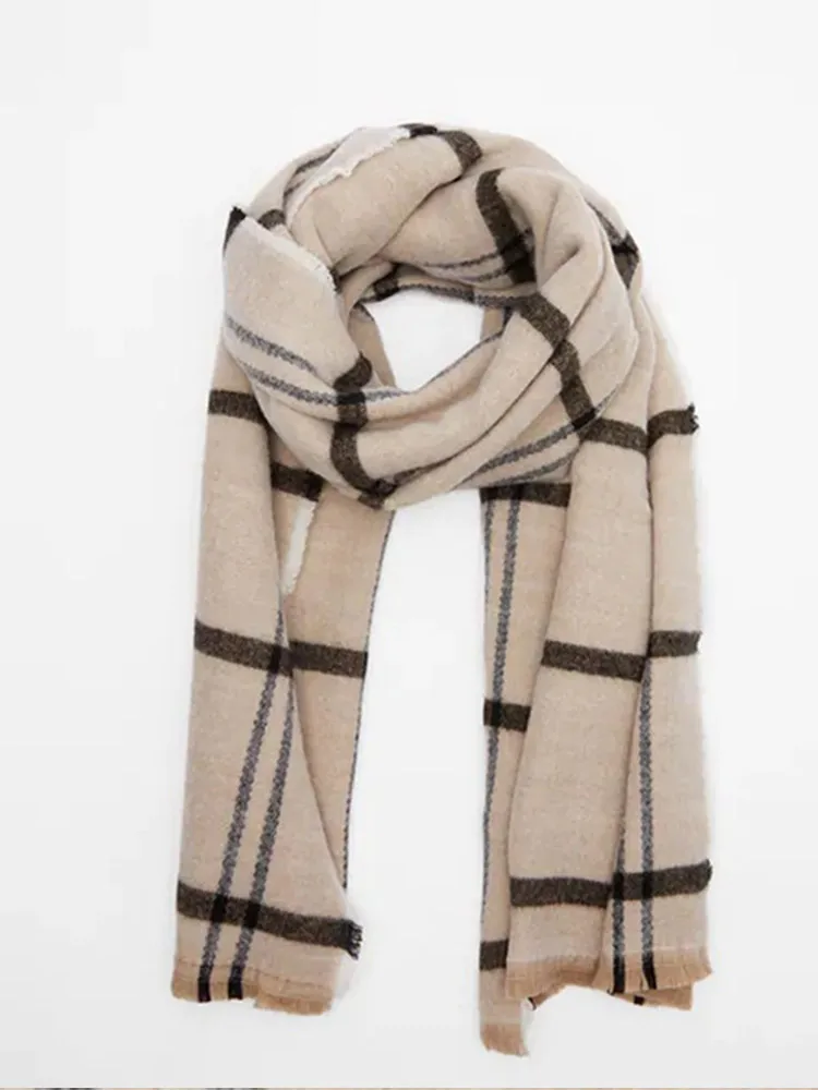 Vintage Panelled Plaid Scarf For Women 2023 Autumn Winter Thick Warm Female Shawl Fashion Casual Windproof Scarves