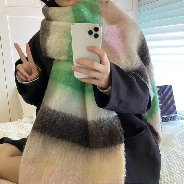 2023 Winter Cashmere Thick Plaid Scarf Women Men Luxury Long Soft Warm Neck Thick Solid Color Shawls Autumn Outdoor Gifts