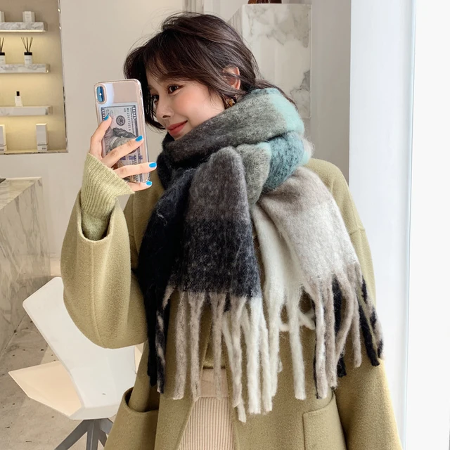 2023 Winter Cashmere Thick Plaid Scarf Women Men Luxury Long Soft Warm Neck Thick Solid Color Shawls Autumn Outdoor Gifts