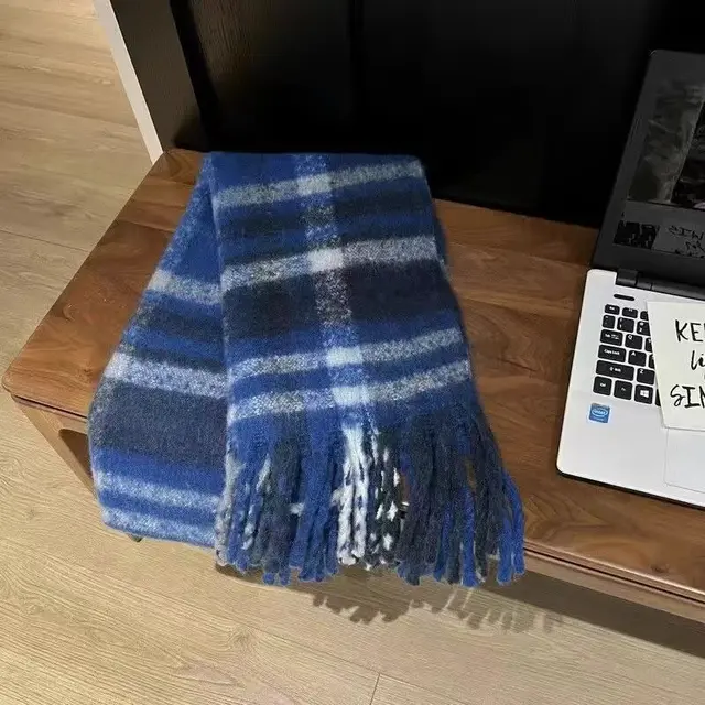 Winter Warm Plaid Fringe Scarf Women Vintage Thicken Color Shawl Couple Ins Korean Velvet Brand Scarves Autumn Outdoor
