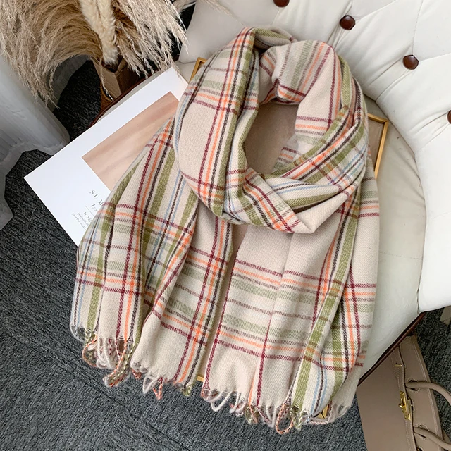 Korean Autumn Thick Plaid Scarf Women Men Fashion Long Warm Neck Cashmere Shawls Winter Tassel Neckerchief Outdoor Gifts