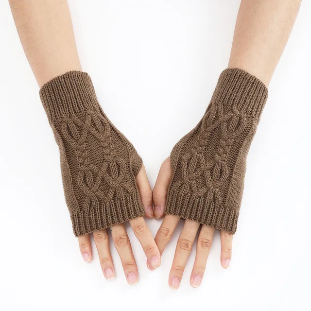 Knitted Fingerless Winter Gloves Soft Warm Woolen Arm Flexible Hand Gloves Wrist Warmer for Women Crochet Twist Pattern Mittens