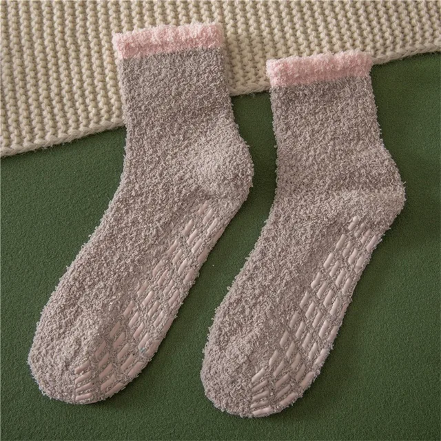 1 Pair Women's Fuzzy Socks with Non-Slip Grips Super Soft Woman Man Cold Protection Winter Warm Cozy Plush Slipper Socks
