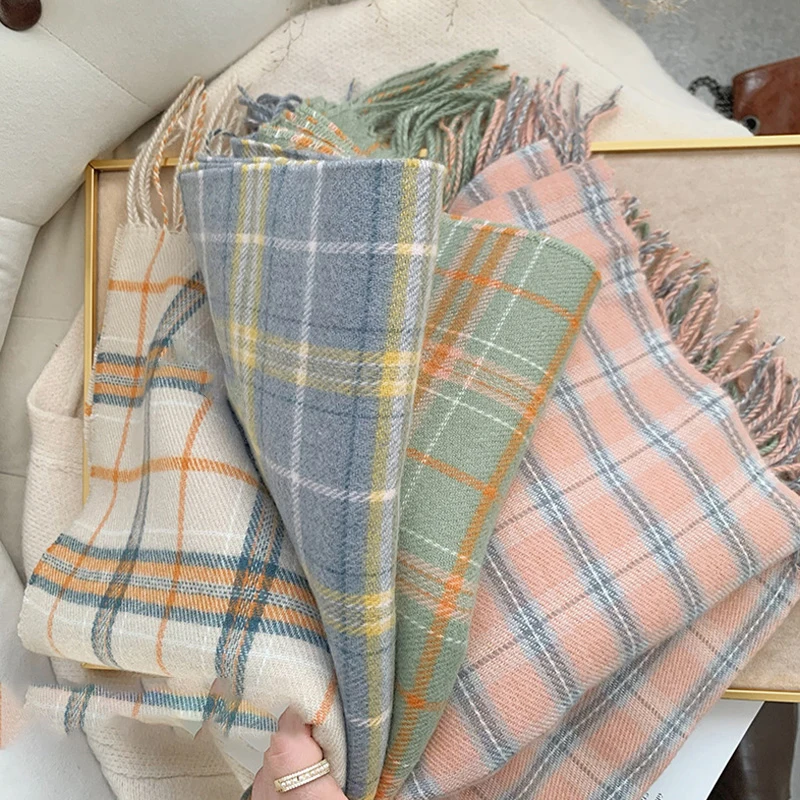 Korean Autumn Thick Plaid Scarf Women Men Fashion Long Warm Neck Cashmere Shawls Winter Tassel Neckerchief Outdoor Gifts