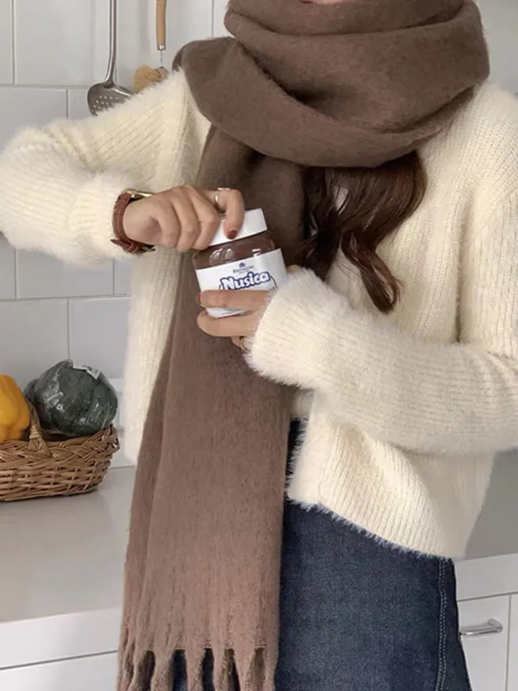 Winter Warm Solid Colors Scarf Women Men 2023 Cashmere Fashion Rainbow Thickened Long Tassel Shawl Autumn Outdoor Gifts