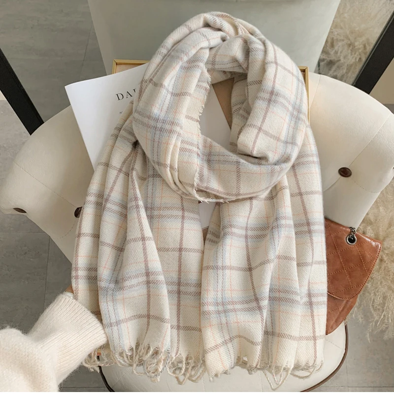 Korean Autumn Thick Plaid Scarf Women Men Fashion Long Warm Neck Cashmere Shawls Winter Tassel Neckerchief Outdoor Gifts