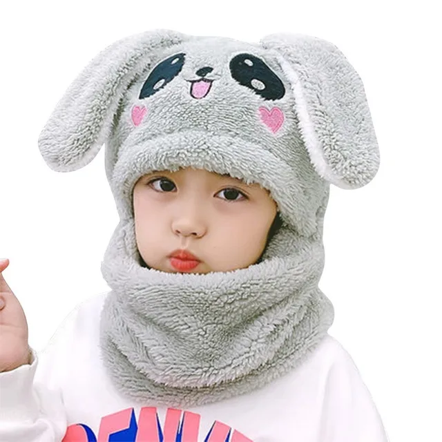 Cute Children Cartoon Scarf Hat Autumn Winter Girls Boys Scarf Thicken Cap Newborn Baby Stuff Children Hat Plus Fleece Kids Caps