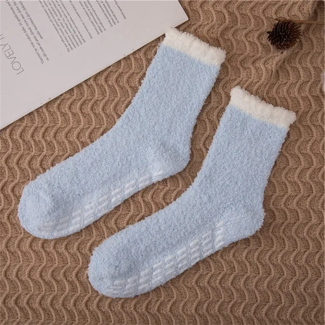 1 Pair Women's Fuzzy Socks with Non-Slip Grips Super Soft Woman Man Cold Protection Winter Warm Cozy Plush Slipper Socks