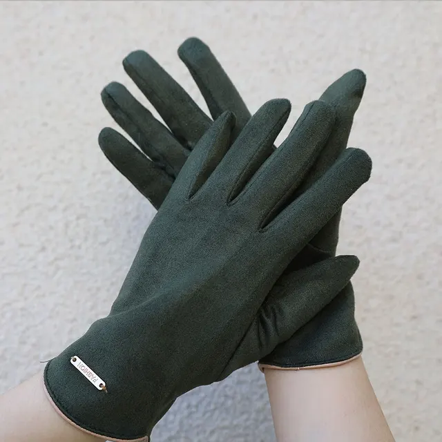 New Women Suede Gloves Autumn Winter Cute Furry Warm Mitts Full Finger Mittens Lady Outdoor Sport Female Wrist Glove Screentouch