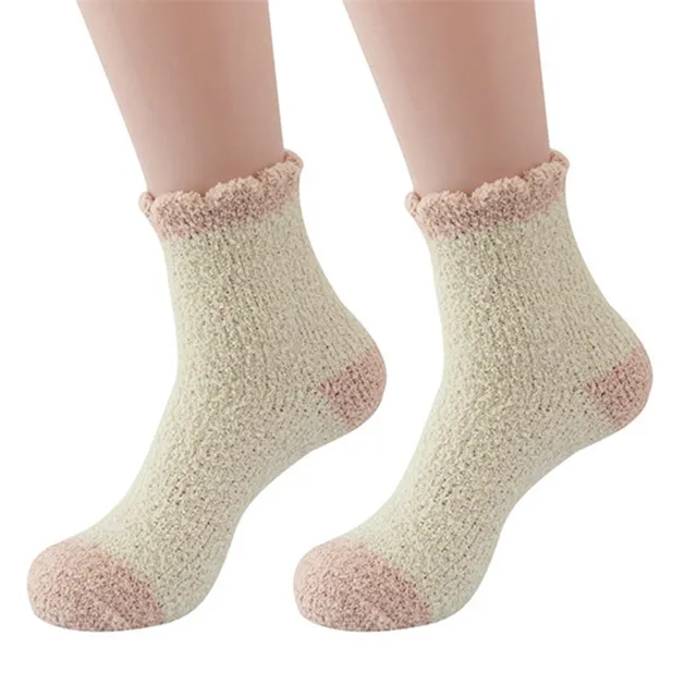 1 Pair Women's Fuzzy Socks with Non-Slip Grips Super Soft Woman Man Cold Protection Winter Warm Cozy Plush Slipper Socks