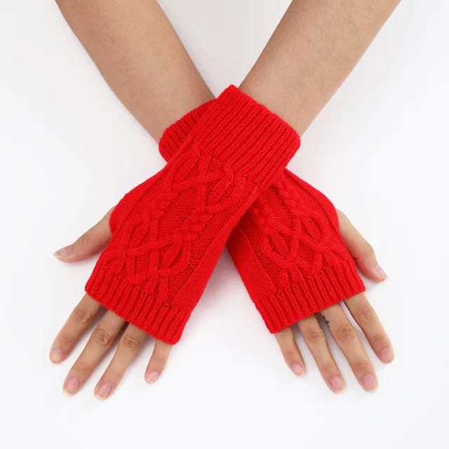 Knitted Fingerless Winter Gloves Soft Warm Woolen Arm Flexible Hand Gloves Wrist Warmer for Women Crochet Twist Pattern Mittens