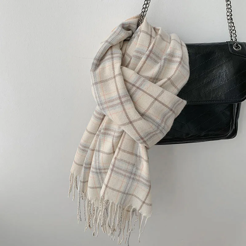 Korean Autumn Thick Plaid Scarf Women Men Fashion Long Warm Neck Cashmere Shawls Winter Tassel Neckerchief Outdoor Gifts