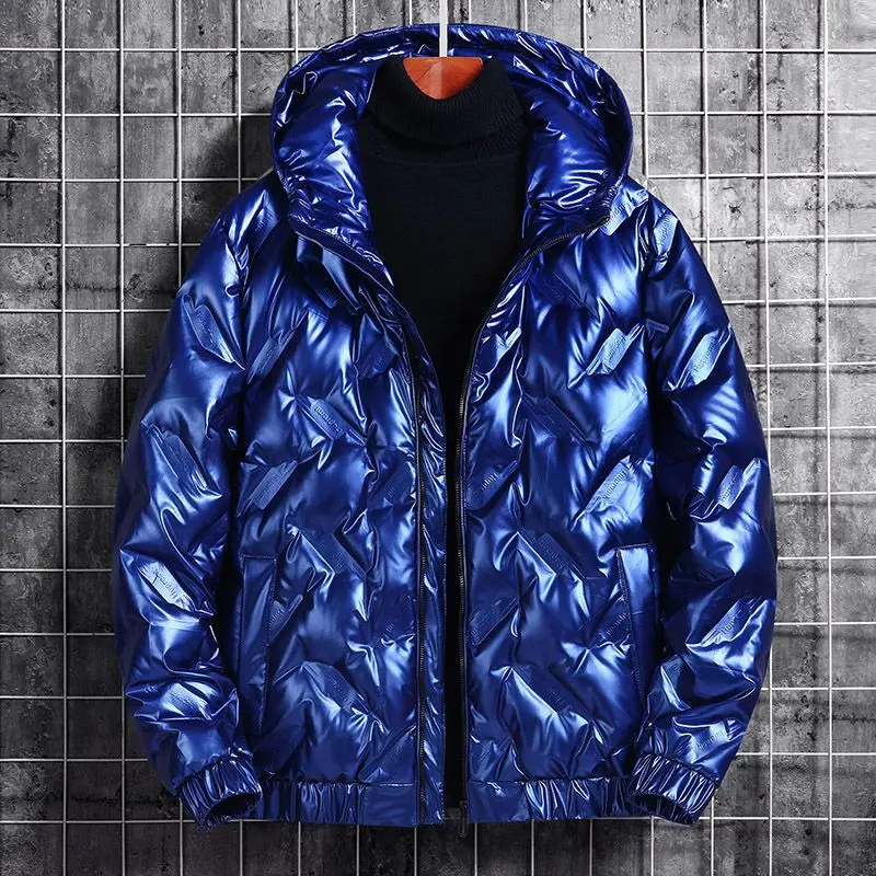 Men's Bright Down Jacket Men's Short White Eiderdown Coat With Hat Trend Winter Coat With Casual Down Jacket