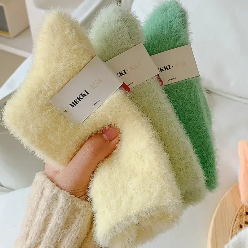 1/3pairs New Women Solid Cozy Mink Velvet Socks Winter Hosiery Thicken Warm Pure Color Sleep Bed Floor Home Fluffy Sock Harajuku