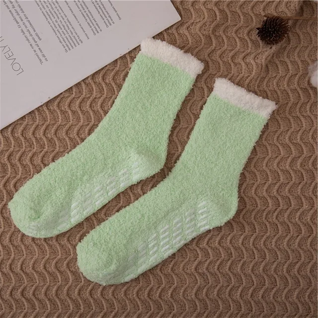 1 Pair Women's Fuzzy Socks with Non-Slip Grips Super Soft Woman Man Cold Protection Winter Warm Cozy Plush Slipper Socks