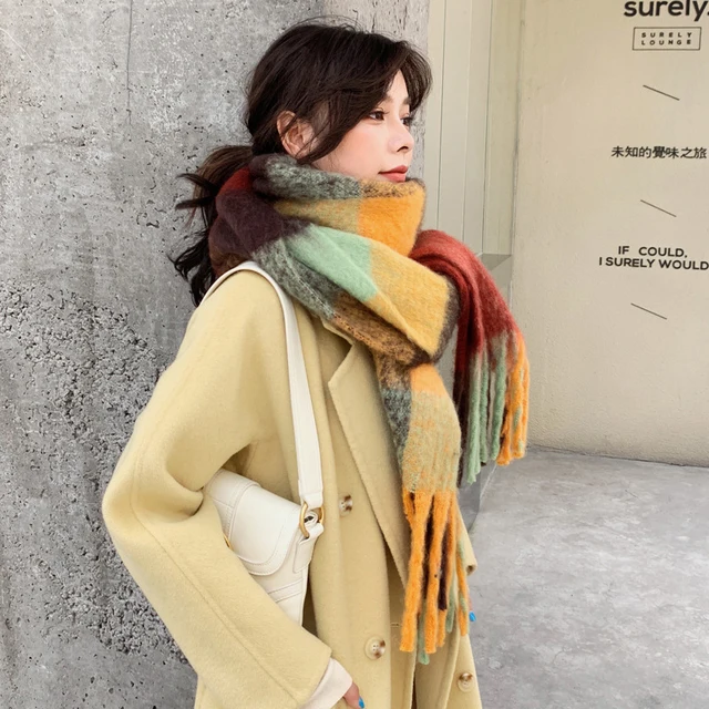 2023 Winter Cashmere Thick Plaid Scarf Women Men Luxury Long Soft Warm Neck Thick Solid Color Shawls Autumn Outdoor Gifts