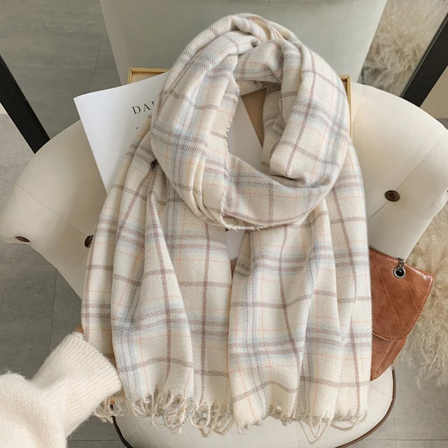 Korean Autumn Thick Plaid Scarf Women Men Fashion Long Warm Neck Cashmere Shawls Winter Tassel Neckerchief Outdoor Gifts