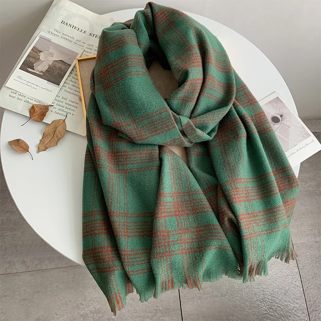 Korean Autumn Thick Plaid Scarf Women Men Fashion Long Warm Neck Cashmere Shawls Winter Tassel Neckerchief Outdoor Gifts