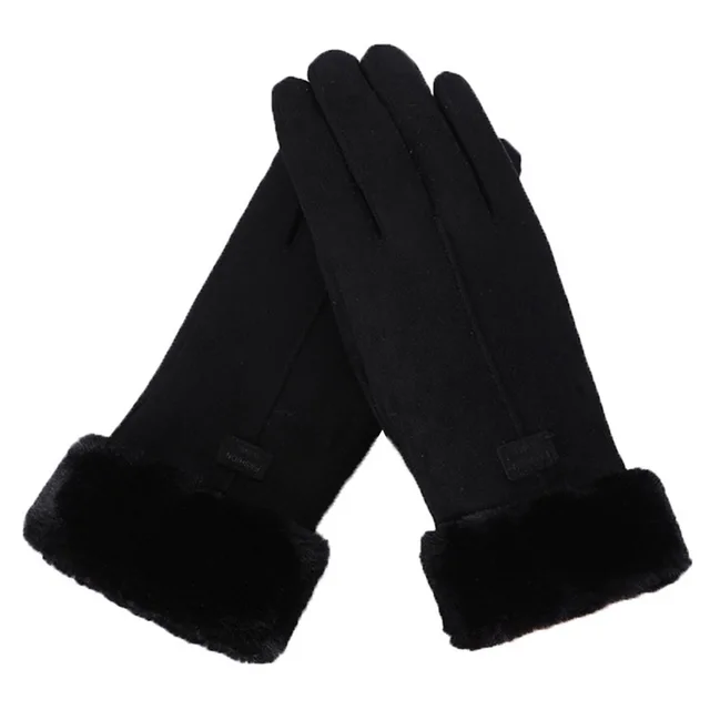 Winter Suede Leather Gloves Women Full Finger Female Warm Plus Velvet Thicken Cahsmere Elastic Windproof Touchscreen Gloves