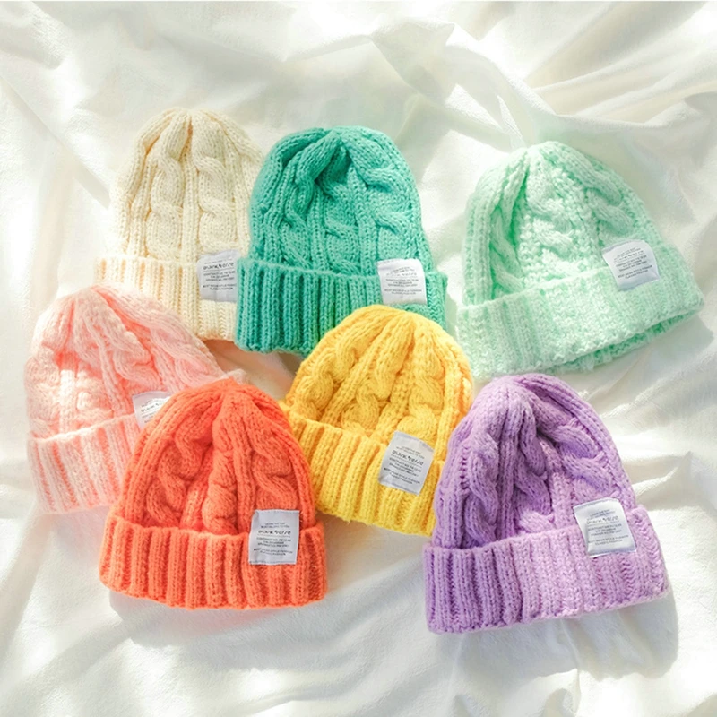 Winter Knitted Hat For Women Solid Color Warm Knitted Beanies Hat Fashion Coarse Woolen Knitted Hat Outdoor Warm Crochet Bonnets
