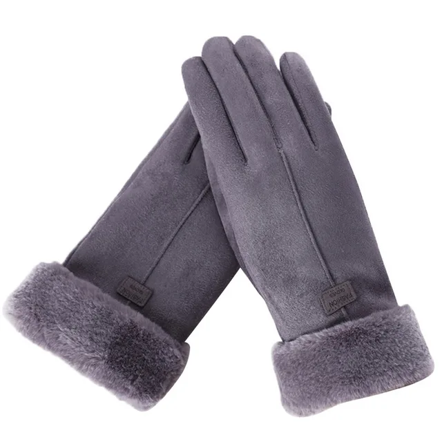 Winter Suede Leather Gloves Women Full Finger Female Warm Plus Velvet Thicken Cahsmere Elastic Windproof Touchscreen Gloves
